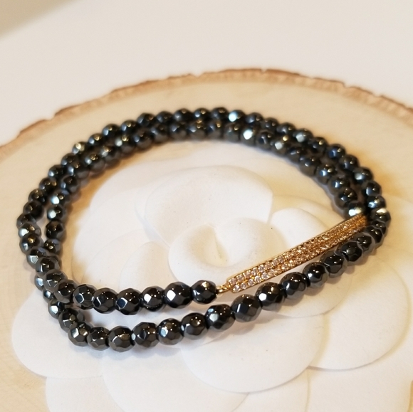 NEW Rose Gold Pave CZ Hematite Bracelet Choker - Picture 2 of 5